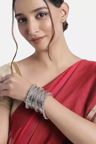 I jewels navratri silver oxidised bangle set for women