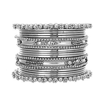 I jewels navratri silver oxidised bangle set for women 3