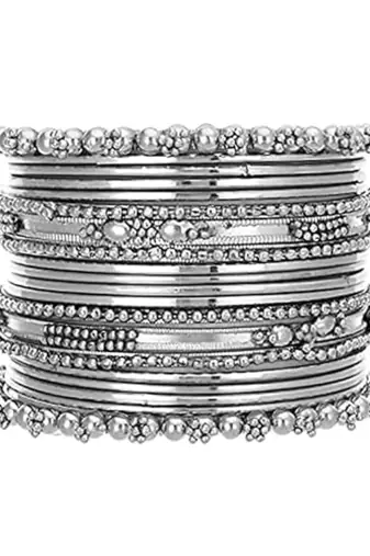 I jewels navratri silver oxidised bangle set for women