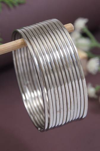 navratri silver oxidised plain bangles set for women