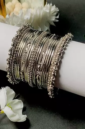navratri silver oxidised bangle set for women 