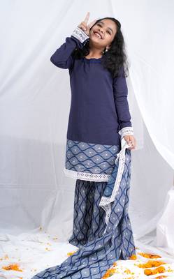 indigo full sleeves kurta, paired with indigo block printed sharara 3