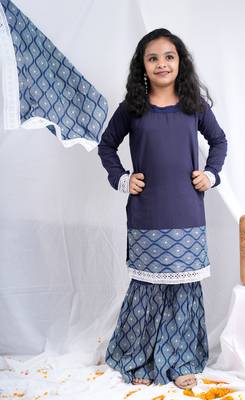 indigo full sleeves kurta, paired with indigo block printed sharara 1