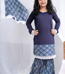 indigo full sleeves kurta, paired with indigo block printed sharara