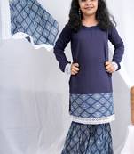 indigo full sleeves kurta, paired with indigo block printed sharara