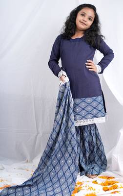 indigo full sleeves kurta, paired with indigo block printed sharara 4