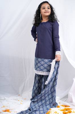 indigo full sleeves kurta, paired with indigo block printed sharara 5
