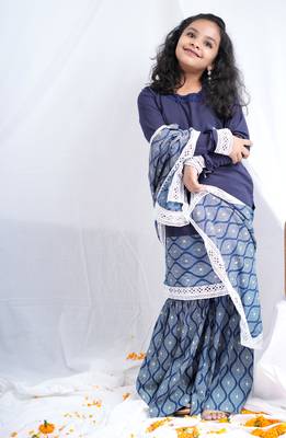 indigo full sleeves kurta, paired with indigo block printed sharara 6