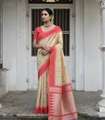 Banglori Raw Silk Saree With Contrast Temple Weaving Border Unique Linning Pallu With Blouse
