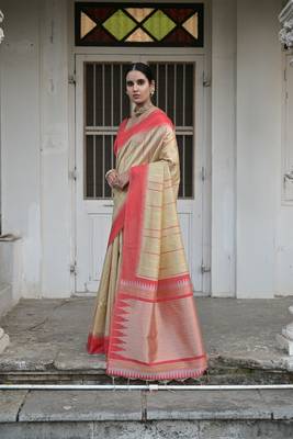 Banglori Raw Silk Saree With Contrast Temple Weaving Border Unique Linning Pallu With Blouse 2