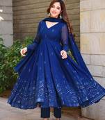 Roayl Blue Colour Beautiful Bollywood Style Georgette Anrkali Style Salwar Pant Dupatta