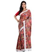 Aishani Collection Embroidered Sequine Work Printed Designer Silk Saree with bp (Red,Multicolor