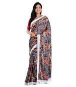 Aishani Collection Embroidered Sequine Work Printed Designer Silk Saree with bp (Blue,Multicolor