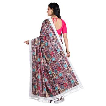 Aishani Collection Embroidered Sequine Work Printed Designer Silk Saree with bp (Majenta,Multicolor 4