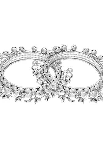 Silver Plated Set of 2 Ghungroo Bangles/Kada For Women