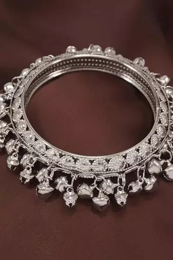 Silver Plated Set of 2 Ghungroo Bangles/Kada For Women