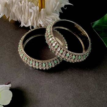 navratri ethnic silver oxidised kundan work kada bangles for women  1