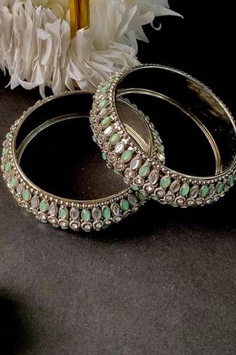 navratri ethnic silver oxidised kundan work kada bangles for women 