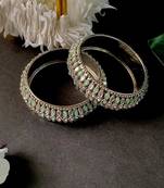 navratri ethnic silver oxidised kundan work kada bangles for women 