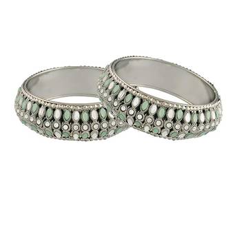 navratri ethnic silver oxidised kundan work kada bangles for women  2