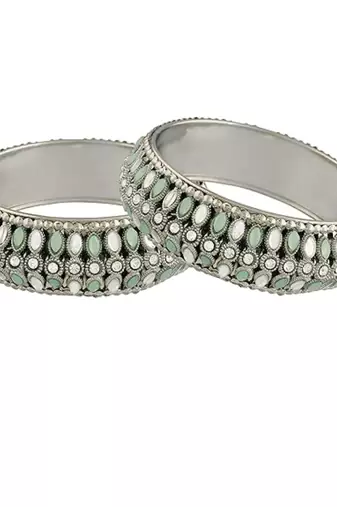 navratri ethnic silver oxidised kundan work kada bangles for women 