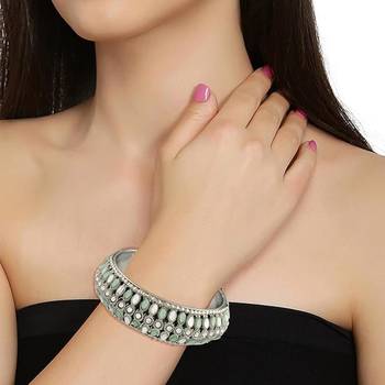 navratri ethnic silver oxidised kundan work kada bangles for women  3