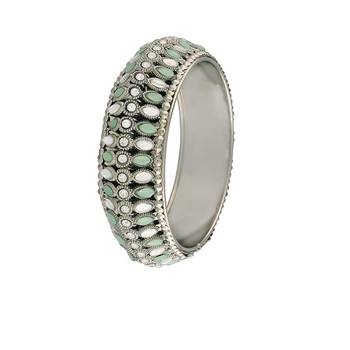 navratri ethnic silver oxidised kundan work kada bangles for women  4