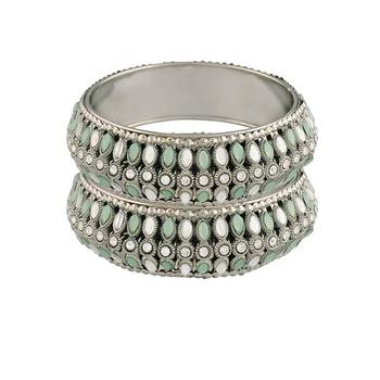 navratri ethnic silver oxidised kundan work kada bangles for women  5
