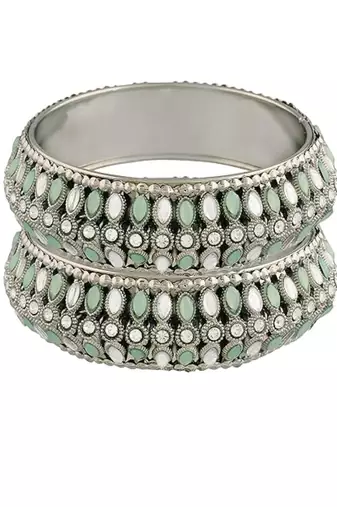 navratri ethnic silver oxidised kundan work kada bangles for women 