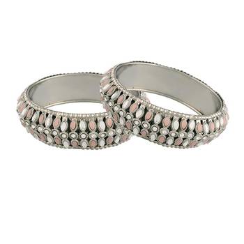 navratri ethnic silver oxidised kundan work kada bangles for women  1