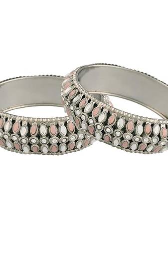 navratri ethnic silver oxidised kundan work kada bangles for women 