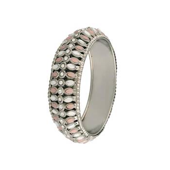 navratri ethnic silver oxidised kundan work kada bangles for women  3