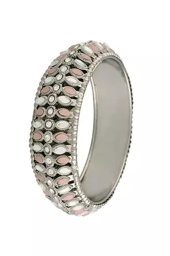 navratri ethnic silver oxidised kundan work kada bangles for women 
