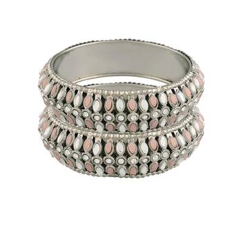 navratri ethnic silver oxidised kundan work kada bangles for women  4