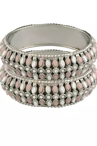 navratri ethnic silver oxidised kundan work kada bangles for women 