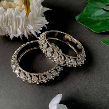 navratri ethnic silver oxidised kundan work kada bangles for women  2