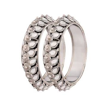 navratri ethnic silver oxidised kundan work kada bangles for women  4