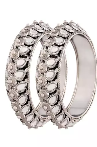 navratri ethnic silver oxidised kundan work kada bangles for women 