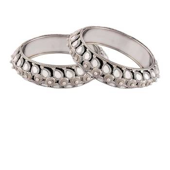 navratri ethnic silver oxidised kundan work kada bangles for women  5