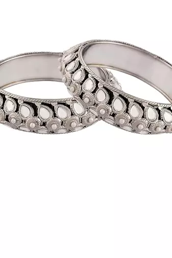 navratri ethnic silver oxidised kundan work kada bangles for women 