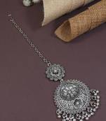 Silver Oxidised Floral Design Ghungroo Maang Tikka For Women