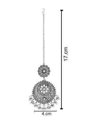Silver Oxidised Floral Design Ghungroo Maang Tikka For Women 5