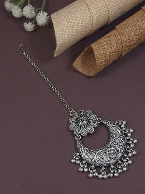 I jewels navratri ethnic silver oxidised maang tikka for women 1