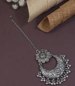 I jewels navratri ethnic silver oxidised maang tikka for women