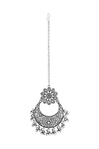 I jewels navratri ethnic silver oxidised maang tikka for women