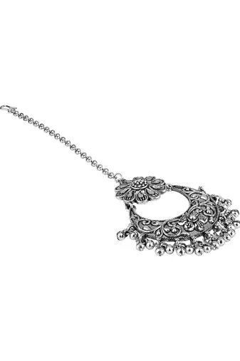 I jewels navratri ethnic silver oxidised maang tikka for women