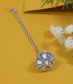 navratri ethnic silver oxidised mirror work borla/maang tikka for women