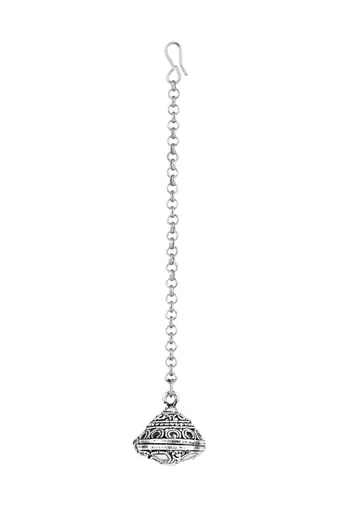 navratri ethnic silver oxidised mirror work borla/maang tikka for women