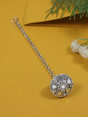 navratri ethnic silver oxidised mirror work borla/maang tikka for women 1