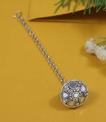 navratri ethnic silver oxidised mirror work borla/maang tikka for women